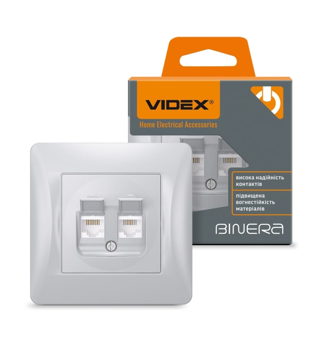 rozetka-cat6cat3-podvіyna-srіbniy-shovk-videx-binera Розетка 2-я CAT6 интернет + CAT3 телефонная BINERA Videx, Серебряный шелк (VF-BNSK2PC6TF3-SS) — изображение 1