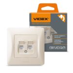 Розетка 2-я CAT6+CAT6 интернет BINERA Videx, Кремовая (VF-BNSK2PC6-CR)