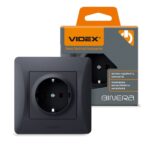 Розетка 1-я с заземлением BINERA Videx, Черный графит (VF-BNSK1G-BG)
