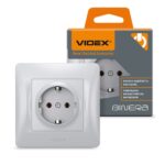 Розетка 1-я с заземлением BINERA Videx, Серебряный шелк (VF-BNSK1G-SS)