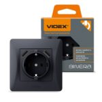 Розетка 1-я с заземлением и 2xUSB (2.1А) BINERA Videx, Черный графит (VF-BNSK1GU2-BG)