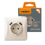 Розетка 1-я с заземлением и 2xUSB (2.1А) BINERA Videx, Кремовая (VF-BNSK1GU2-CR)