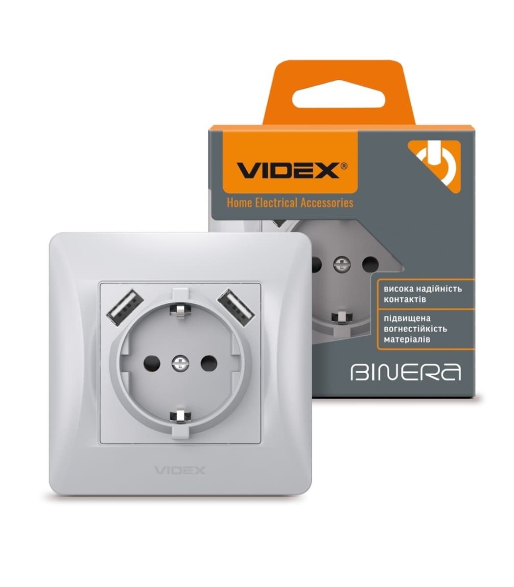 rozetka-odinarna-іz-zazemlennyam-ta-2usb-srіbniy-shovk-videx-binera Розетка 1-я с заземлением и 2xUSB (2.1А) BINERA Videx, Серебряный шелк (VF-BNSK1GU2-SS) — изображение 1