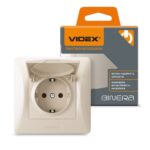 Розетка 1-я с заземлением и крышкой BINERA Videx, Кремовая (VF-BNSK1GС-CR)