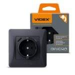 Розетка 1-я с заземлением + USB A + USB Type-C (2.4А) BINERA Videx, Черный графит (VF-BNSK1GUC-BG)
