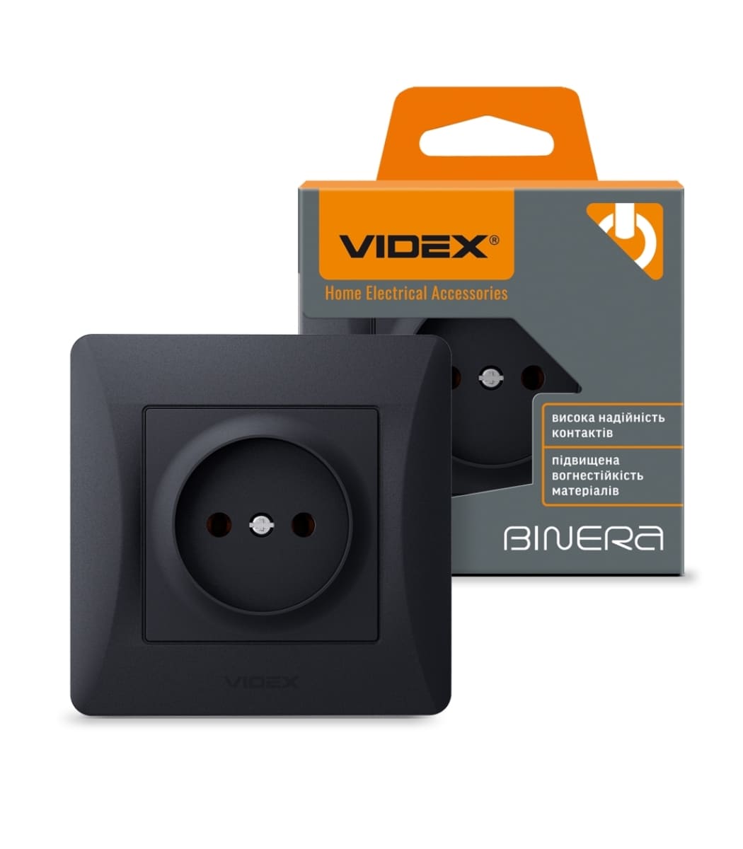 rozetka-odinarnaya-chernyy-grafit-videx-binera-vf-bnsk1-bg Розетка 1-я без заземления BINERA Videx, Черный графит (VF-BNSK1-BG) — изображение 1