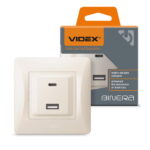 Модуль зарядки USB-A + USB-C PD 20W BINERA Videx, Кремовый (VF-BNCHRUC20-CR)
