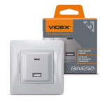 Модуль зарядки USB-A + USB-C PD 20W BINERA Videx, Серебряный шелк (VF-BNCHRUC20-SS)