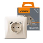 Розетка 1-я с заземлением + USB A + USB Type-C (2.4А) BINERA Videx, Кремовая (VF-BNSK1GUC-CR)