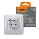 Розетка 1-я с заземлением + USB A + USB Type-C (2.4А) BINERA Videx, Серебряный шелк (VF-BNSK1GUC-SS)