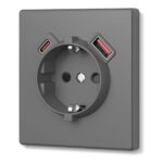 USB-розетка 1-я с заземлением USB-A+C 20W Nota Videx, Серый графит (VF-NT-SK1GUC-GR)