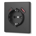 USB-розетка 1-я с заземлением USB-A+C 20W Nota Videx, Угольно-черная (VF-NT-SK1GUC-BL)