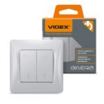 Проходной 2-кл. выключатель BINERA Videx, Серебряный шелк (VF-BNSW2P-SS)