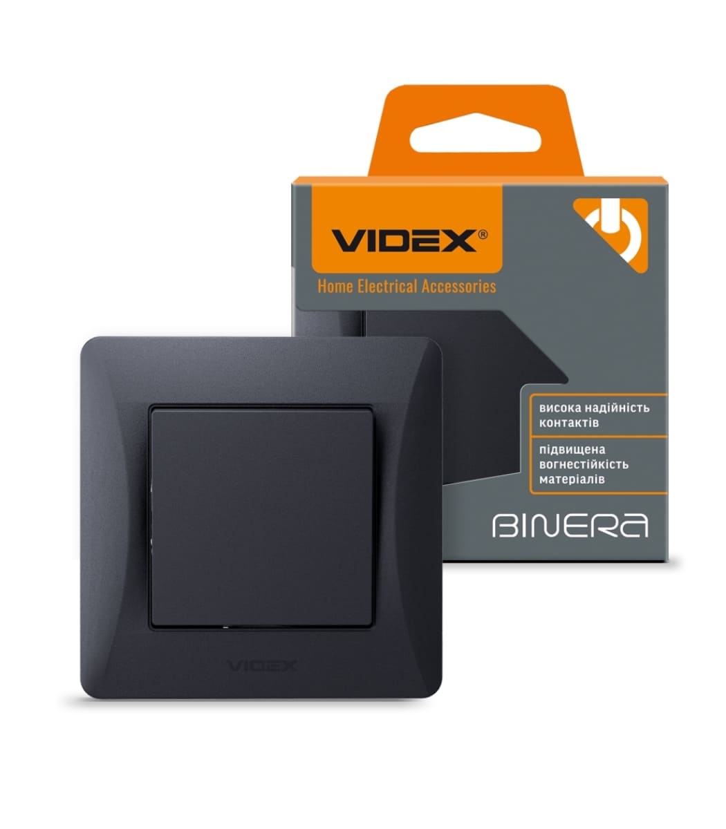 vimikach-odnoklavіshniy-chorniy-grafіt-videx-binera-111111 Выключатель 1-кл. BINERA Videx, Черный графит (VF-BNSW1-BG) — изображение 1